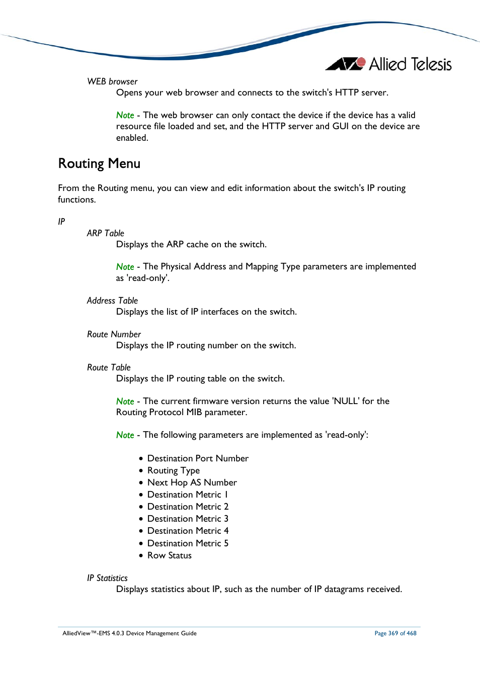 Routing menu | Allied Telesis AlliedView-EMS 4.0.3 Device-Management User Manual | Page 369 / 468