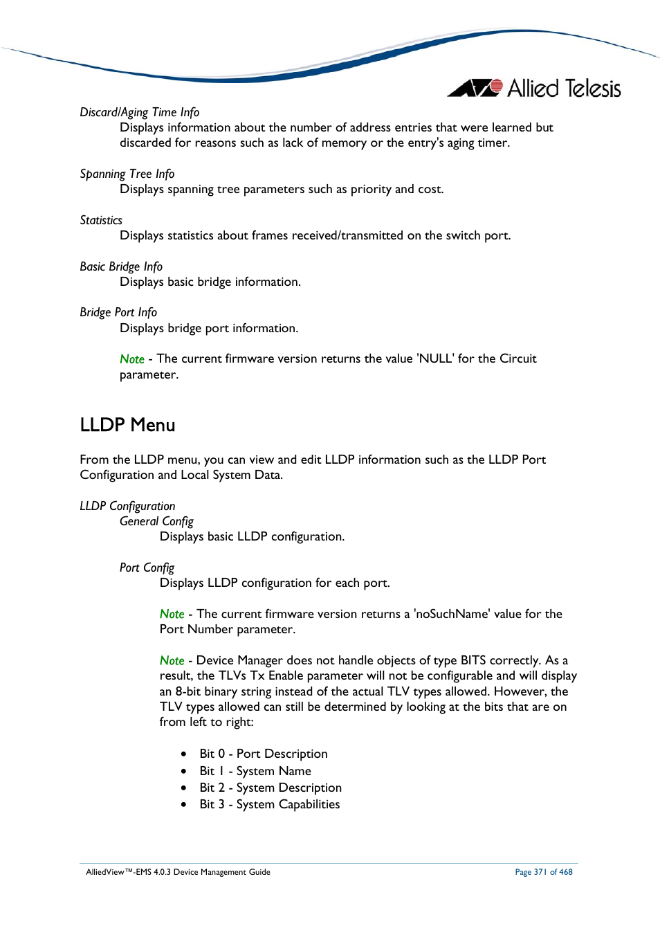 Lldp menu | Allied Telesis AlliedView-EMS 4.0.3 Device-Management User Manual | Page 371 / 468