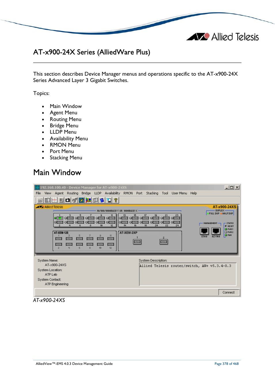 Main window | Allied Telesis AlliedView-EMS 4.0.3 Device-Management User Manual | Page 378 / 468
