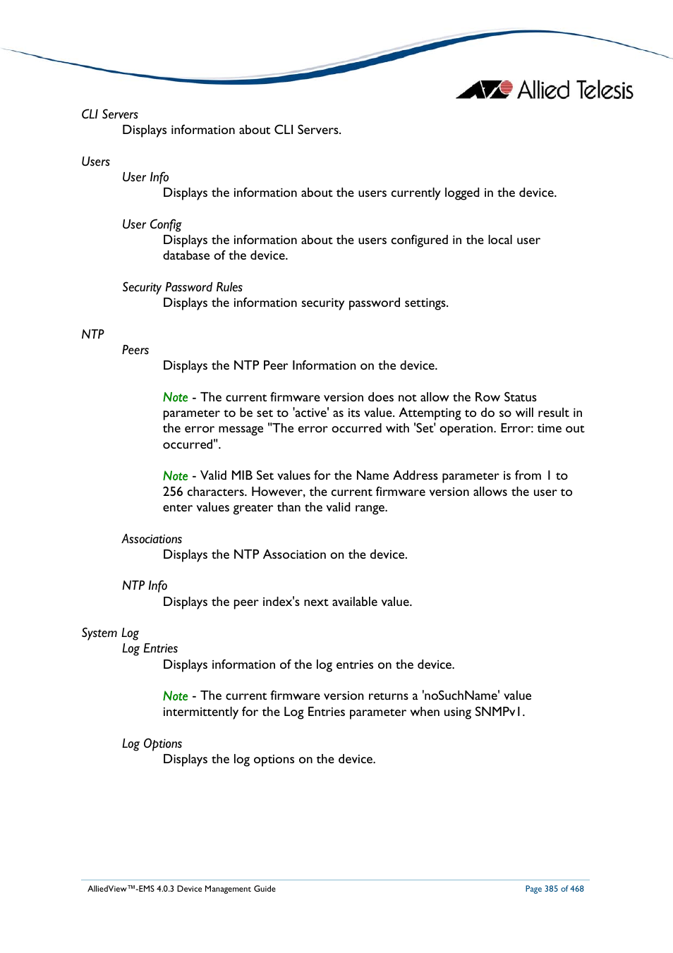 Allied Telesis AlliedView-EMS 4.0.3 Device-Management User Manual | Page 385 / 468