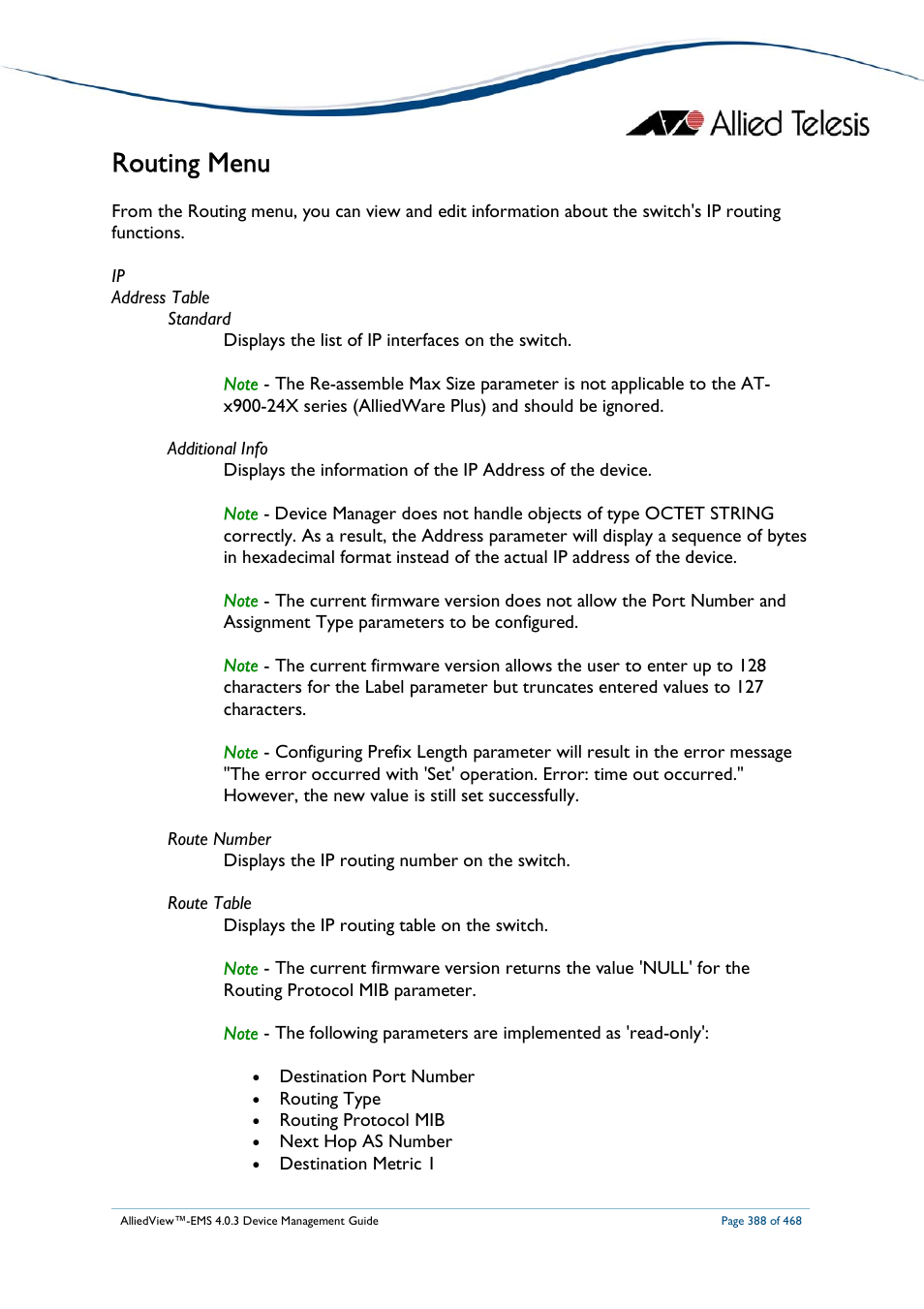 Routing menu | Allied Telesis AlliedView-EMS 4.0.3 Device-Management User Manual | Page 388 / 468