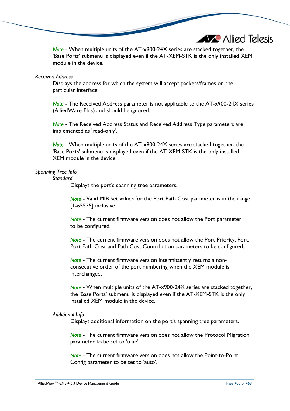 Allied Telesis AlliedView-EMS 4.0.3 Device-Management User Manual | Page 400 / 468