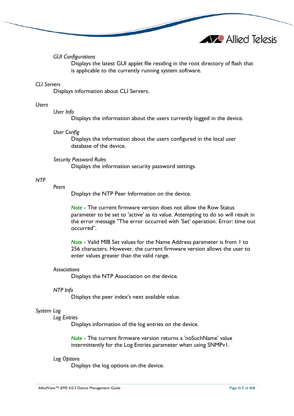 Allied Telesis AlliedView-EMS 4.0.3 Device-Management User Manual | Page 410 / 468