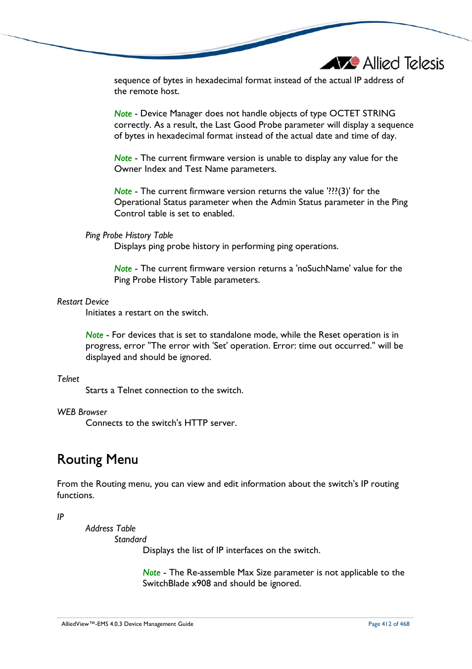 Routing menu | Allied Telesis AlliedView-EMS 4.0.3 Device-Management User Manual | Page 412 / 468