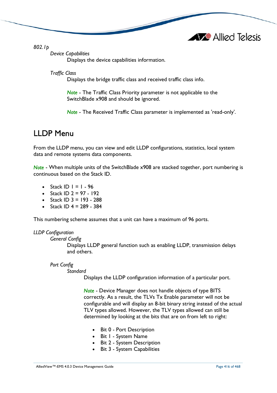 Lldp menu | Allied Telesis AlliedView-EMS 4.0.3 Device-Management User Manual | Page 416 / 468