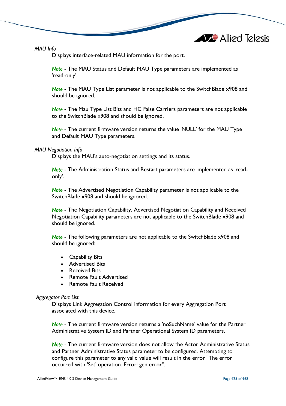Allied Telesis AlliedView-EMS 4.0.3 Device-Management User Manual | Page 425 / 468