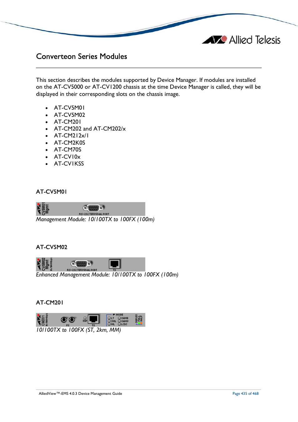 Converteon series modules | Allied Telesis AlliedView-EMS 4.0.3 Device-Management User Manual | Page 435 / 468