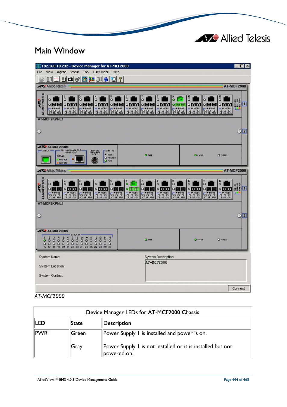 Main window | Allied Telesis AlliedView-EMS 4.0.3 Device-Management User Manual | Page 444 / 468