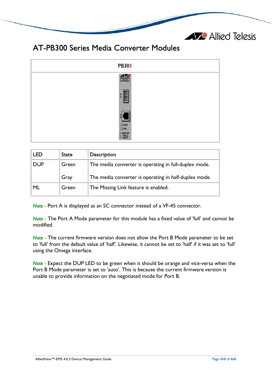 At-pb300 series media converter modules | Allied Telesis AlliedView-EMS 4.0.3 Device-Management User Manual | Page 458 / 468