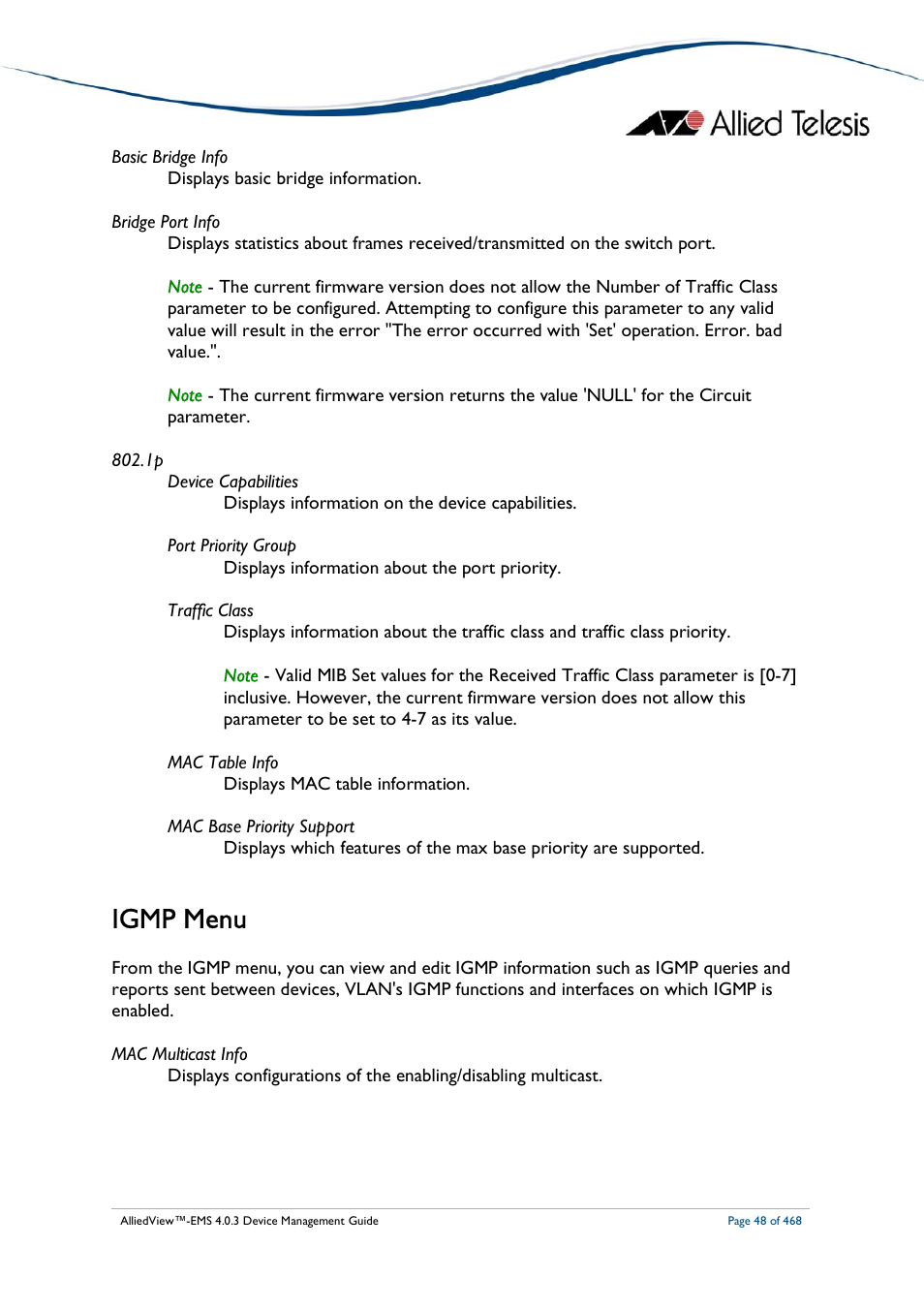 Igmp menu | Allied Telesis AlliedView-EMS 4.0.3 Device-Management User Manual | Page 48 / 468