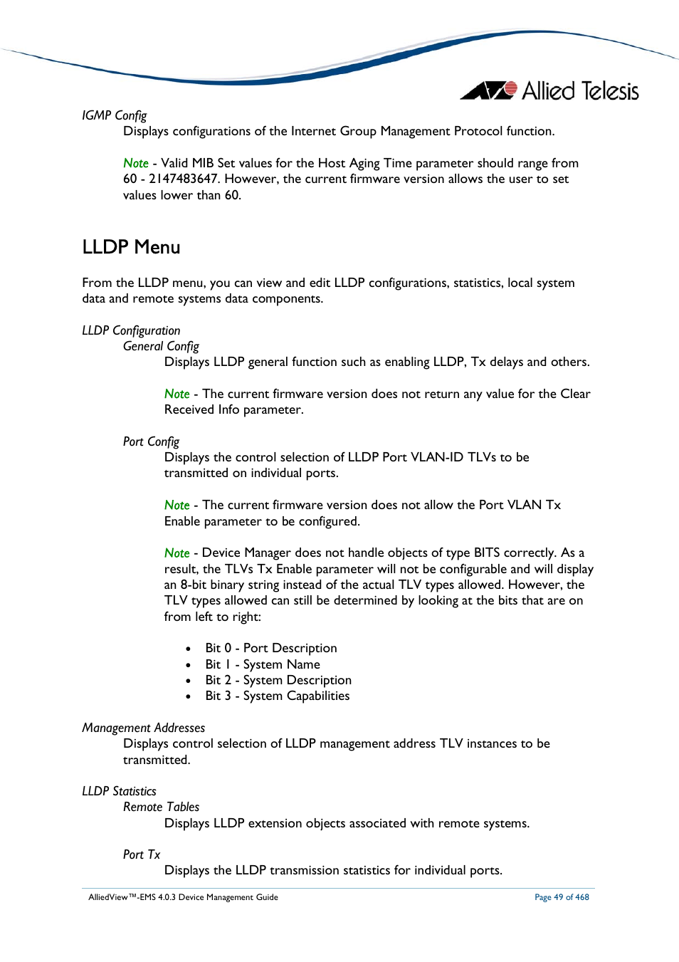Lldp menu | Allied Telesis AlliedView-EMS 4.0.3 Device-Management User Manual | Page 49 / 468