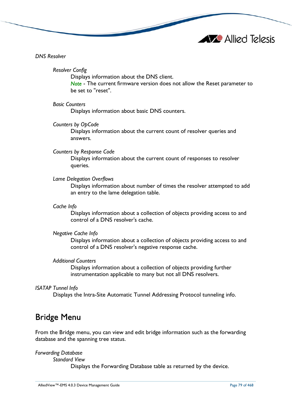 Bridge menu | Allied Telesis AlliedView-EMS 4.0.3 Device-Management User Manual | Page 79 / 468