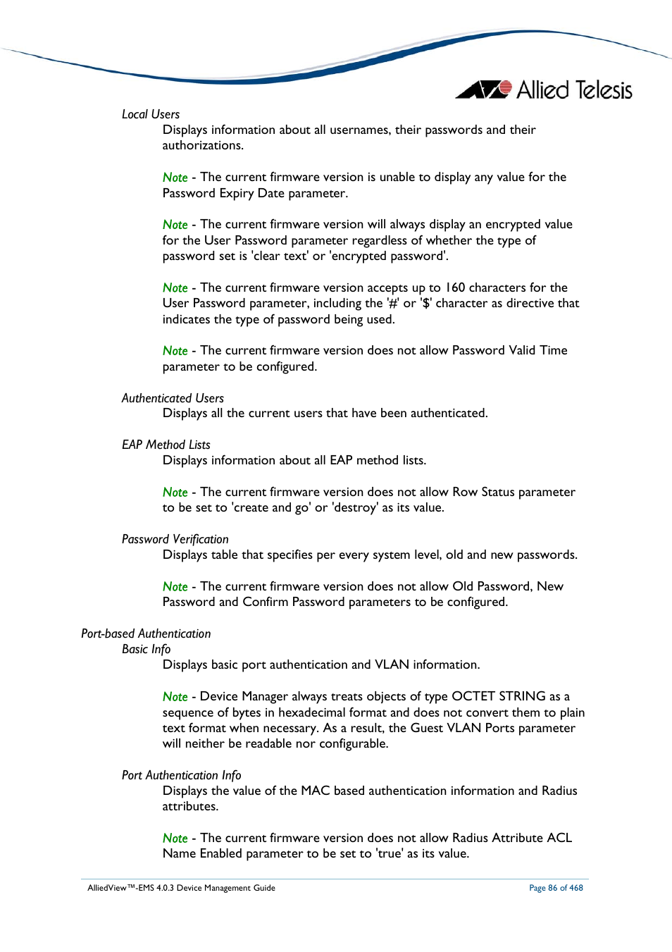 Allied Telesis AlliedView-EMS 4.0.3 Device-Management User Manual | Page 86 / 468