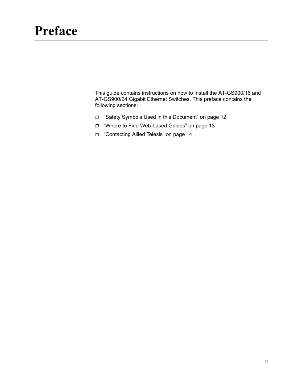 Preface | Allied Telesis AT-GS900/24 User Manual | Page 11 / 45