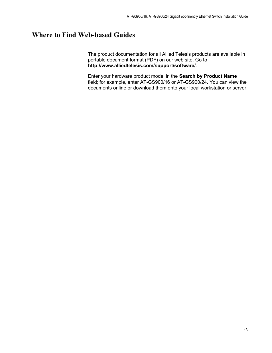 Where to find web-based guides | Allied Telesis AT-GS900/24 User Manual | Page 13 / 45
