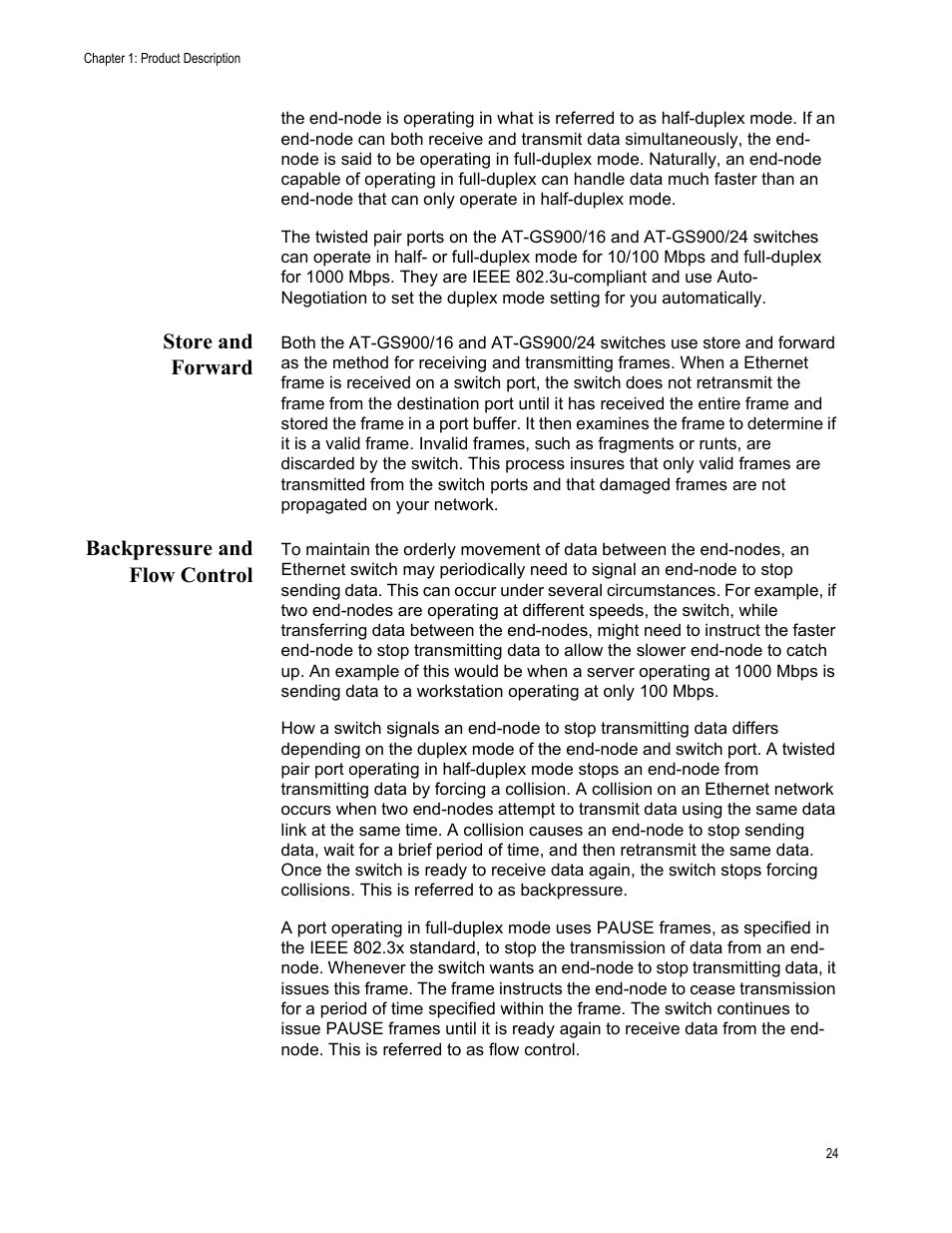 Store and forward, Backpressure and flow control, Store and forward backpressure and flow control | Allied Telesis AT-GS900/24 User Manual | Page 24 / 45