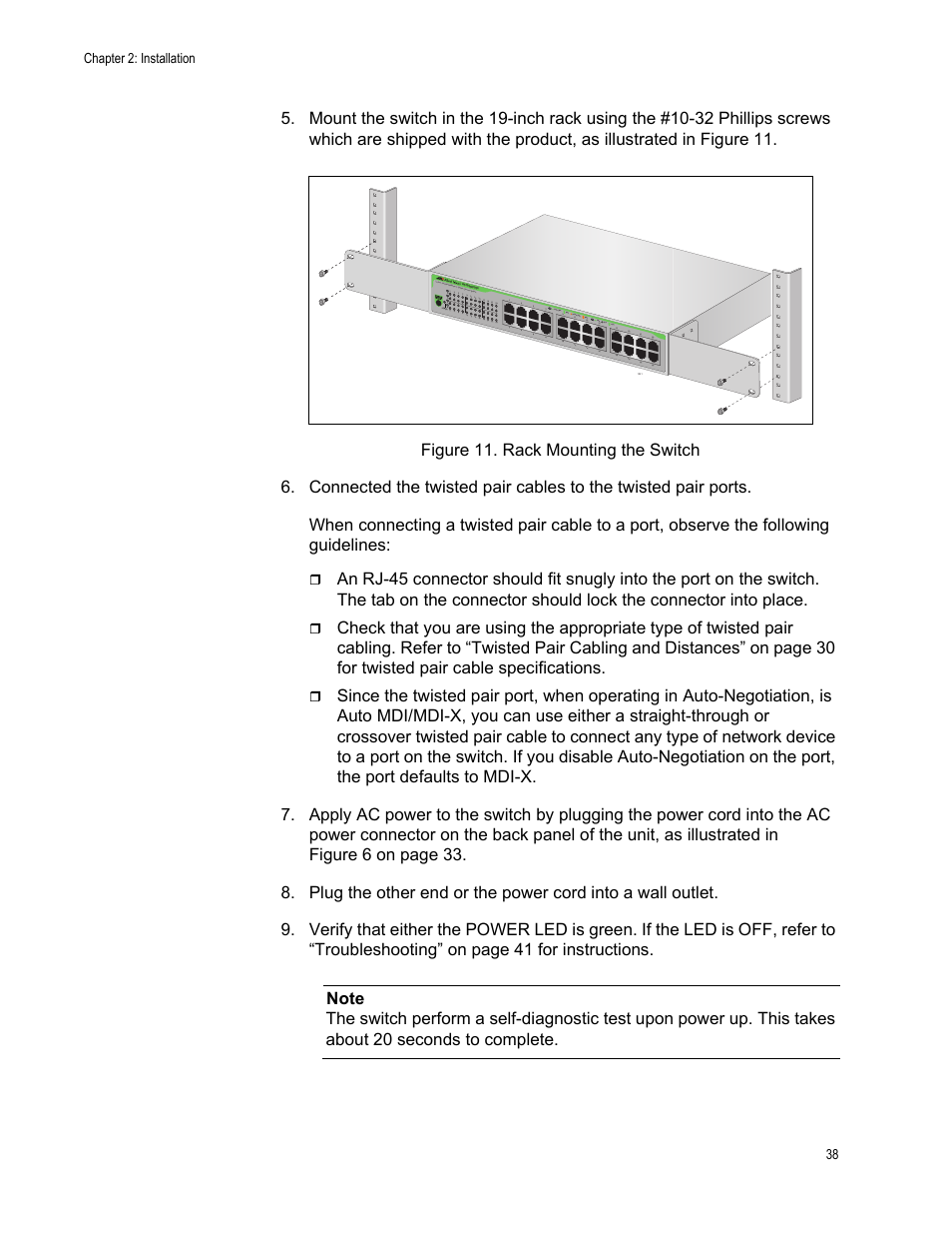 Figure 11. rack mounting the switch | Allied Telesis AT-GS900/24 User Manual | Page 38 / 45