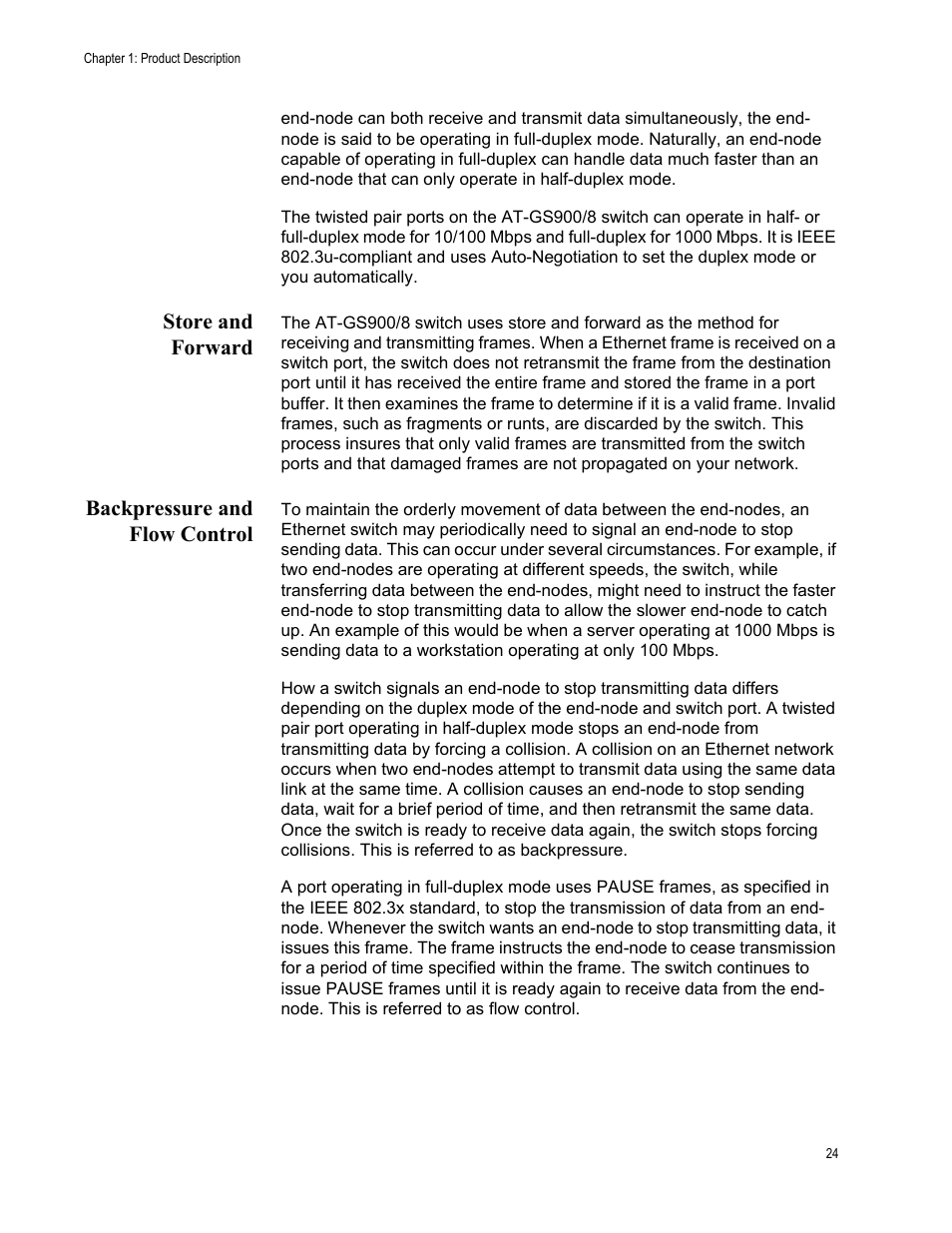 Store and forward, Backpressure and flow control, Store and forward backpressure and flow control | Allied Telesis AT-GS900/8 User Manual | Page 24 / 45
