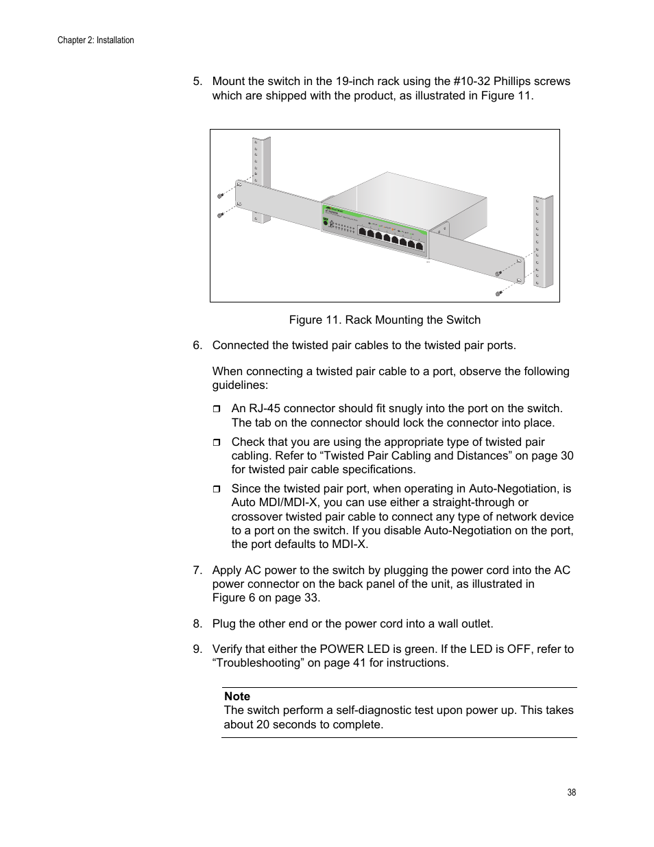 Figure 11. rack mounting the switch | Allied Telesis AT-GS900/8 User Manual | Page 38 / 45