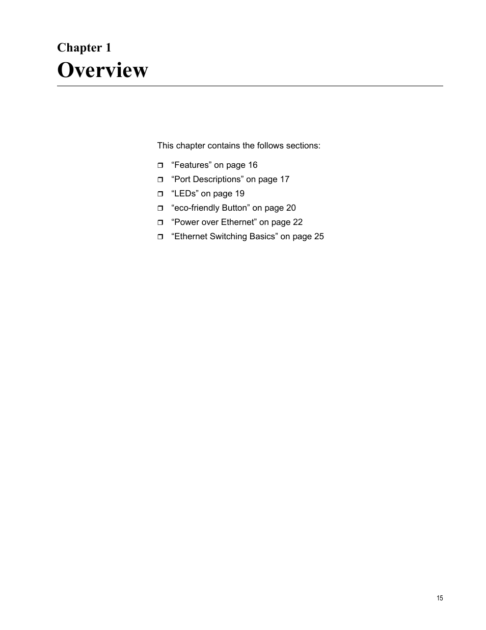 Chapter 1, Overview | Allied Telesis AT-FS708/POE User Manual | Page 15 / 52