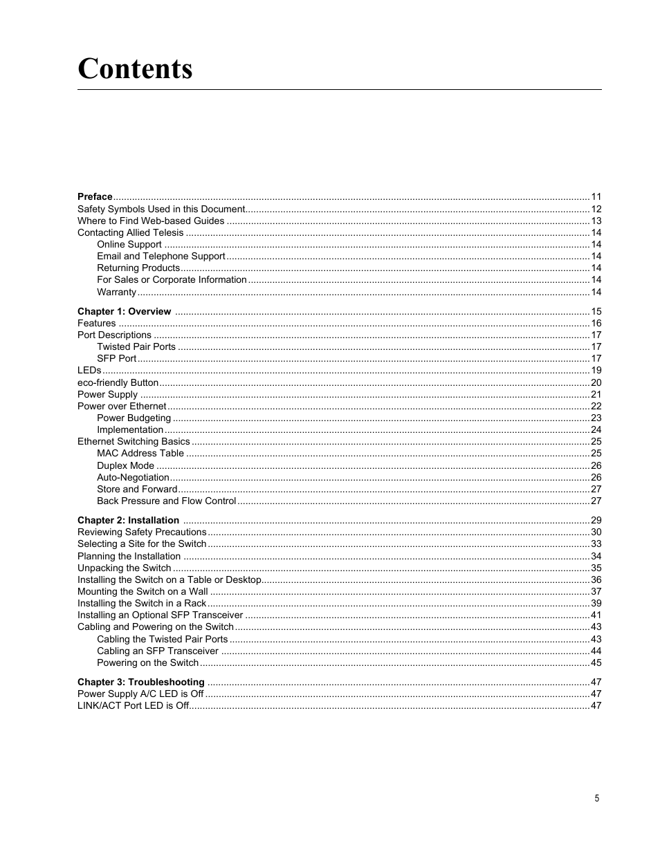 Allied Telesis AT-FS708/POE User Manual | Page 5 / 52
