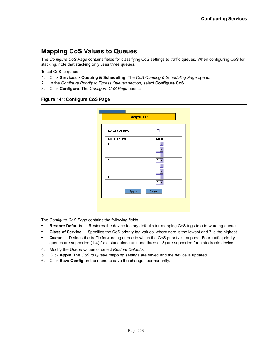 Mapping cos values to queues | Allied Telesis AT-S94 User Manual | Page 203 / 254