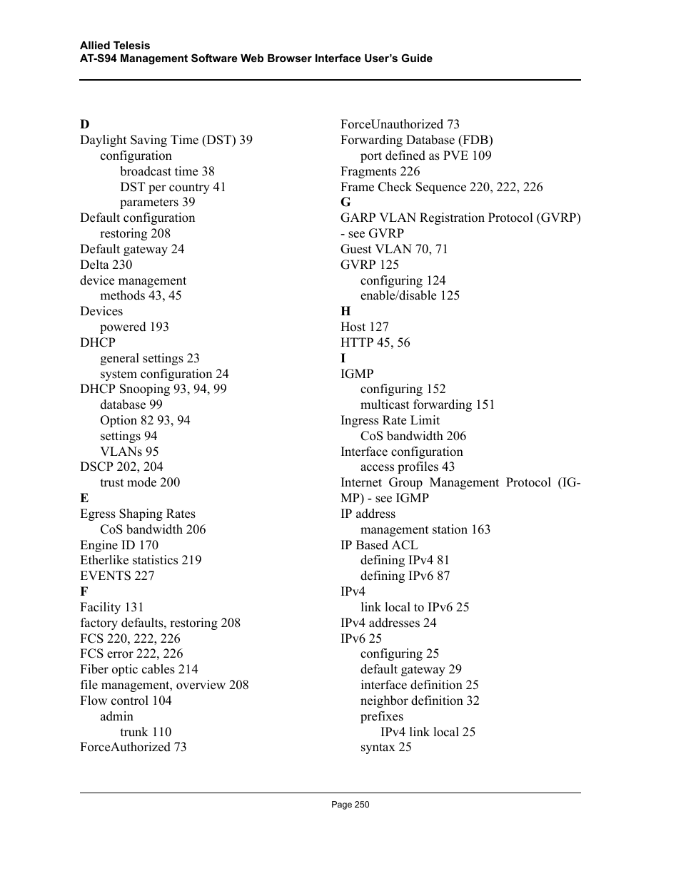 Allied Telesis AT-S94 User Manual | Page 250 / 254