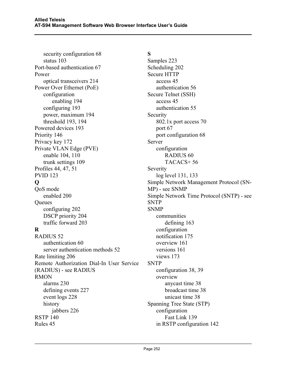 Allied Telesis AT-S94 User Manual | Page 252 / 254