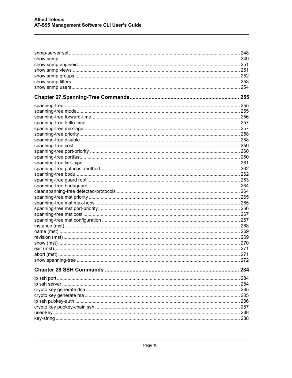 Allied Telesis AT-S95 CLI User Manual | Page 10 / 392