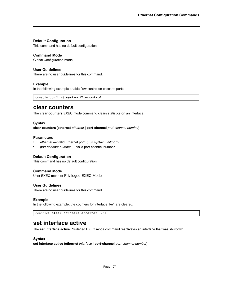 Clear counters, Set interface active, Clear counters set interface active | Allied Telesis AT-S95 CLI User Manual | Page 107 / 392