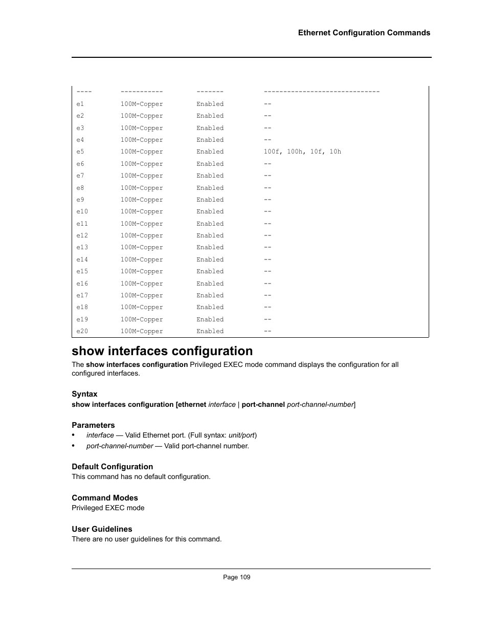 Show interfaces configuration | Allied Telesis AT-S95 CLI User Manual | Page 109 / 392