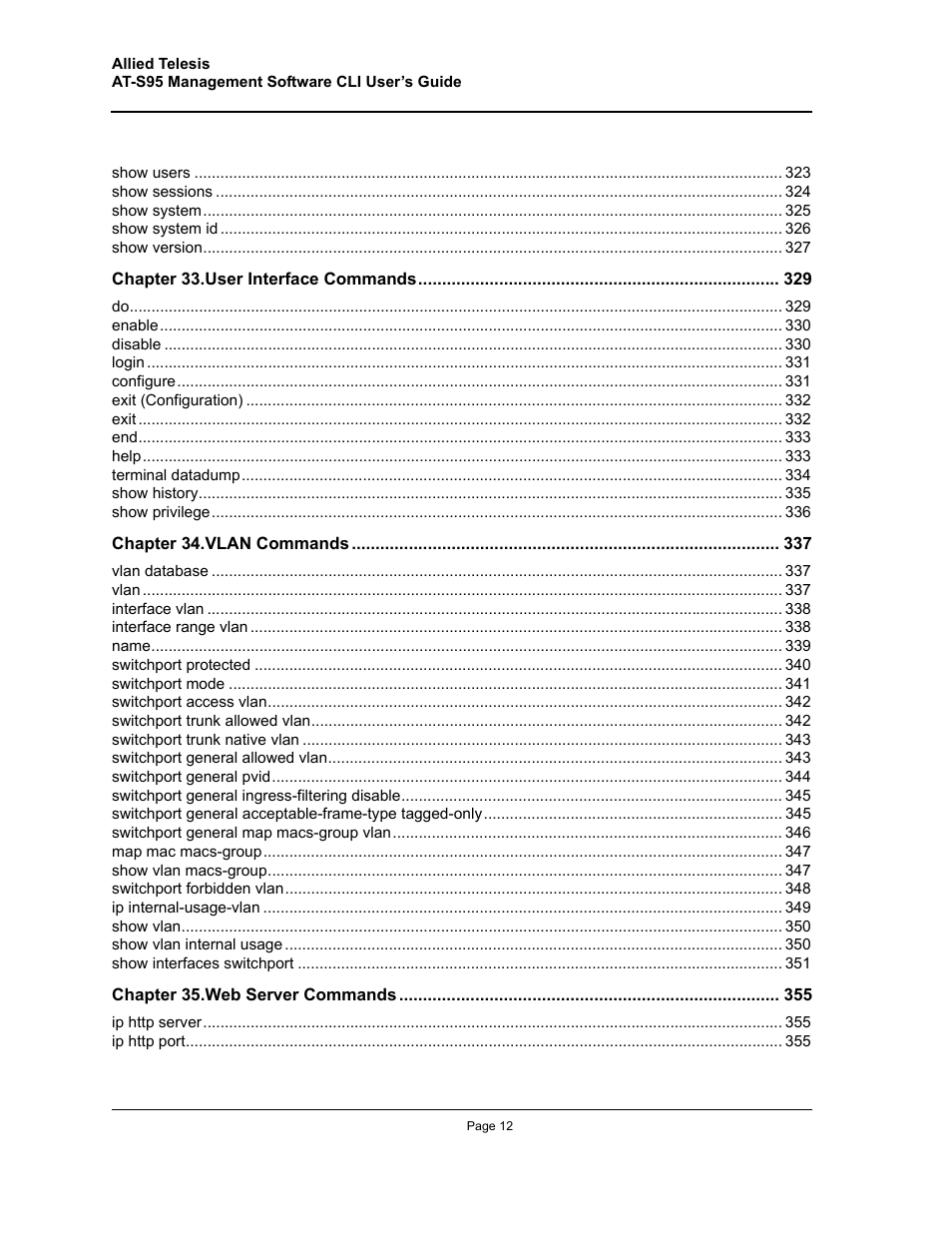 Allied Telesis AT-S95 CLI User Manual | Page 12 / 392
