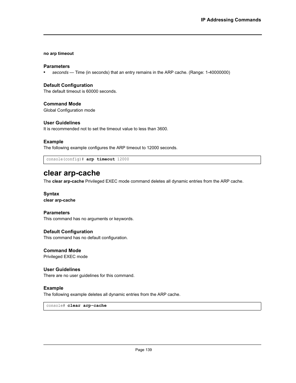 Clear arp-cache | Allied Telesis AT-S95 CLI User Manual | Page 139 / 392