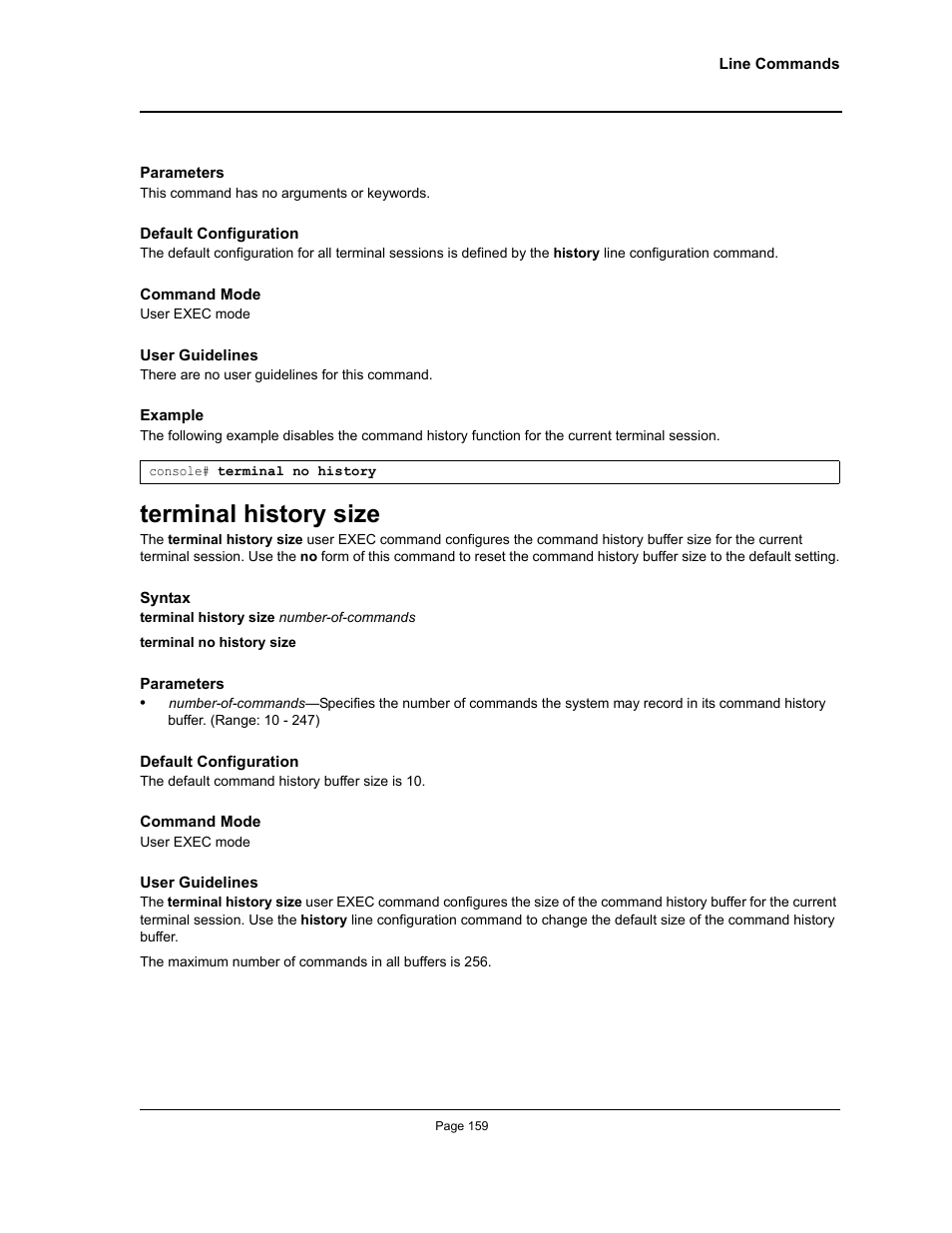 Terminal history size | Allied Telesis AT-S95 CLI User Manual | Page 159 / 392