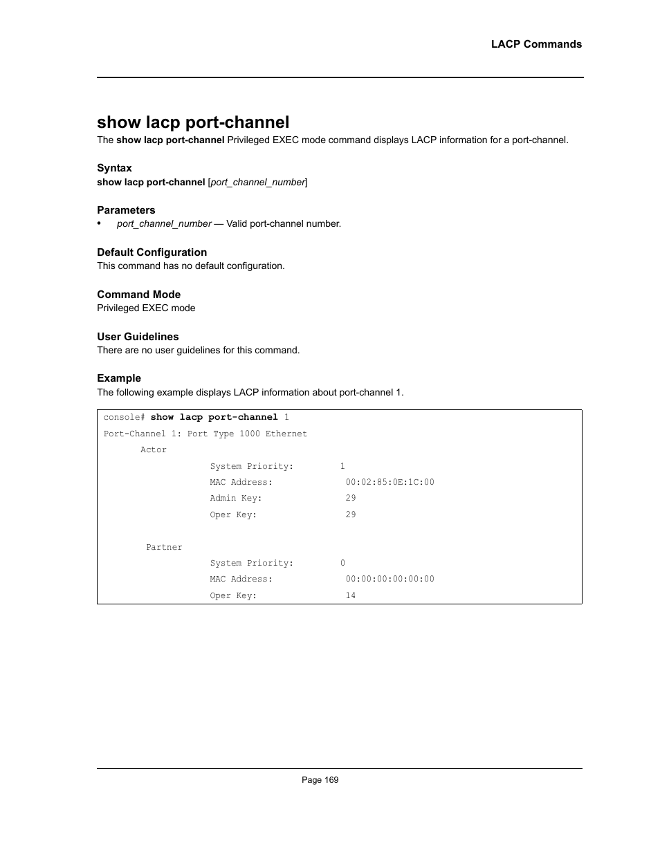 Show lacp port-channel | Allied Telesis AT-S95 CLI User Manual | Page 169 / 392