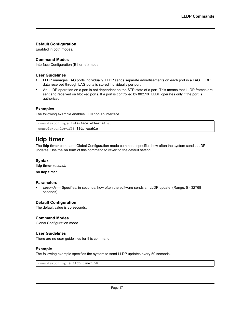 Lldp timer | Allied Telesis AT-S95 CLI User Manual | Page 171 / 392