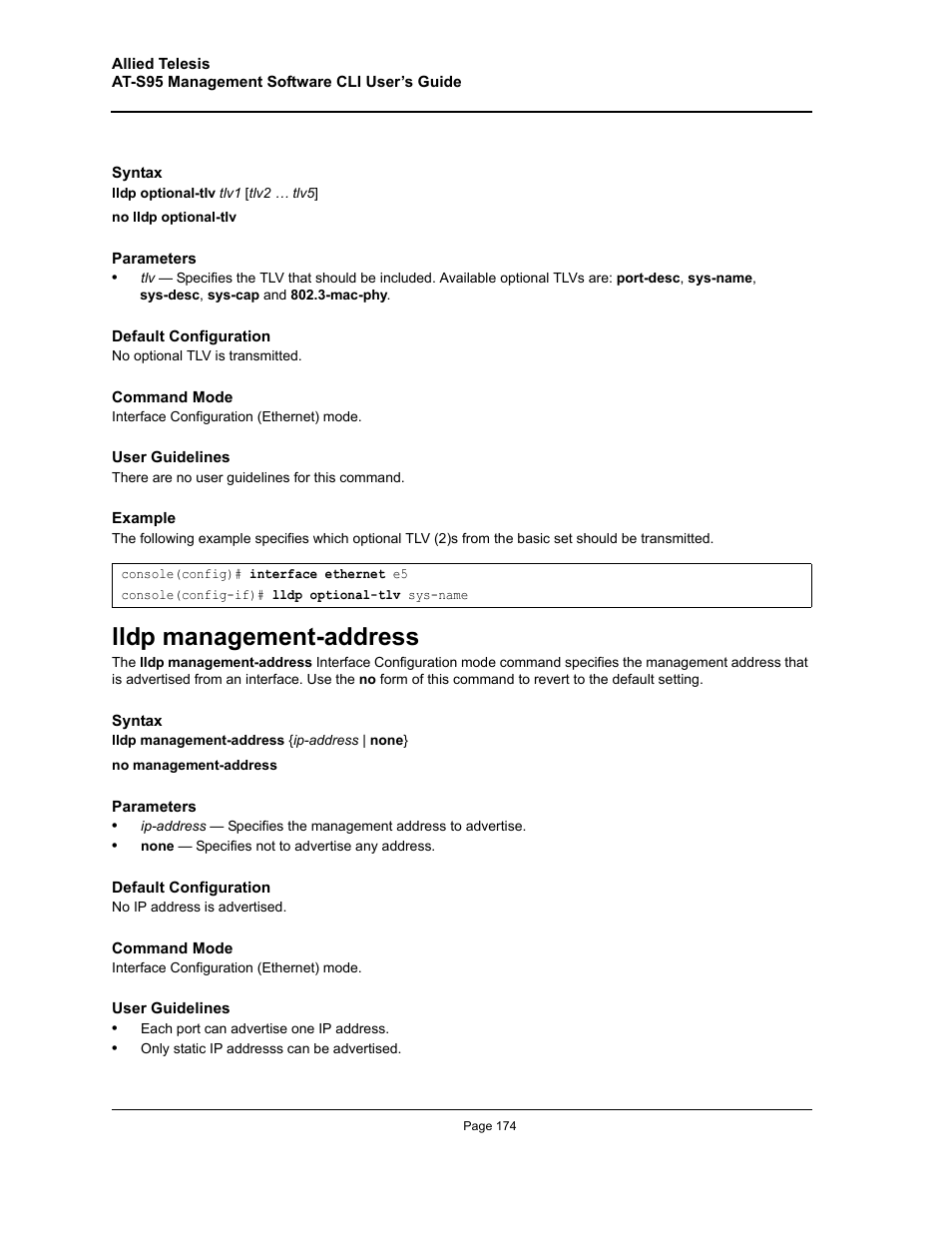 Lldp management-address | Allied Telesis AT-S95 CLI User Manual | Page 174 / 392