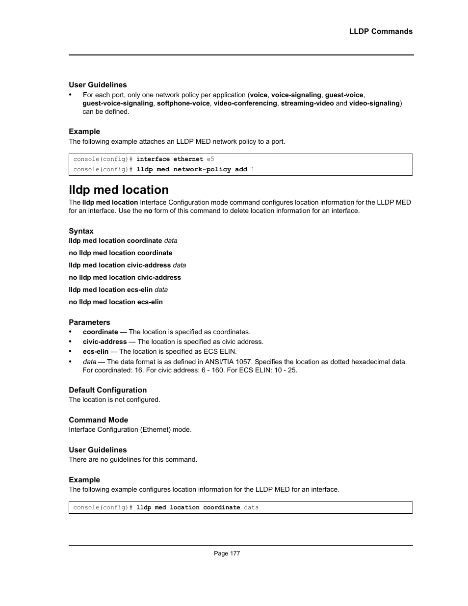 Lldp med location | Allied Telesis AT-S95 CLI User Manual | Page 177 / 392