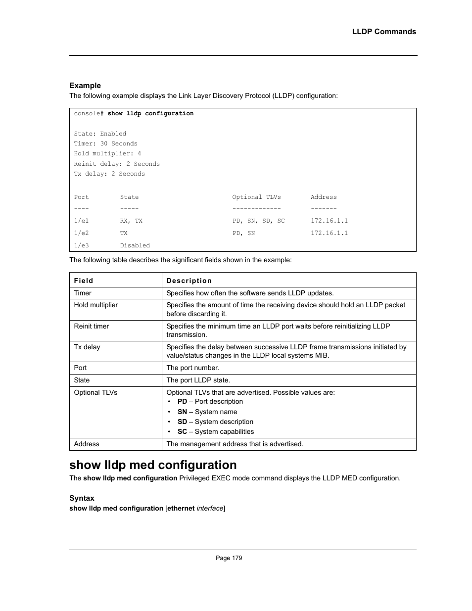 Show lldp med configuration | Allied Telesis AT-S95 CLI User Manual | Page 179 / 392