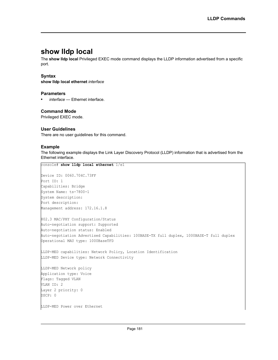 Show lldp local | Allied Telesis AT-S95 CLI User Manual | Page 181 / 392