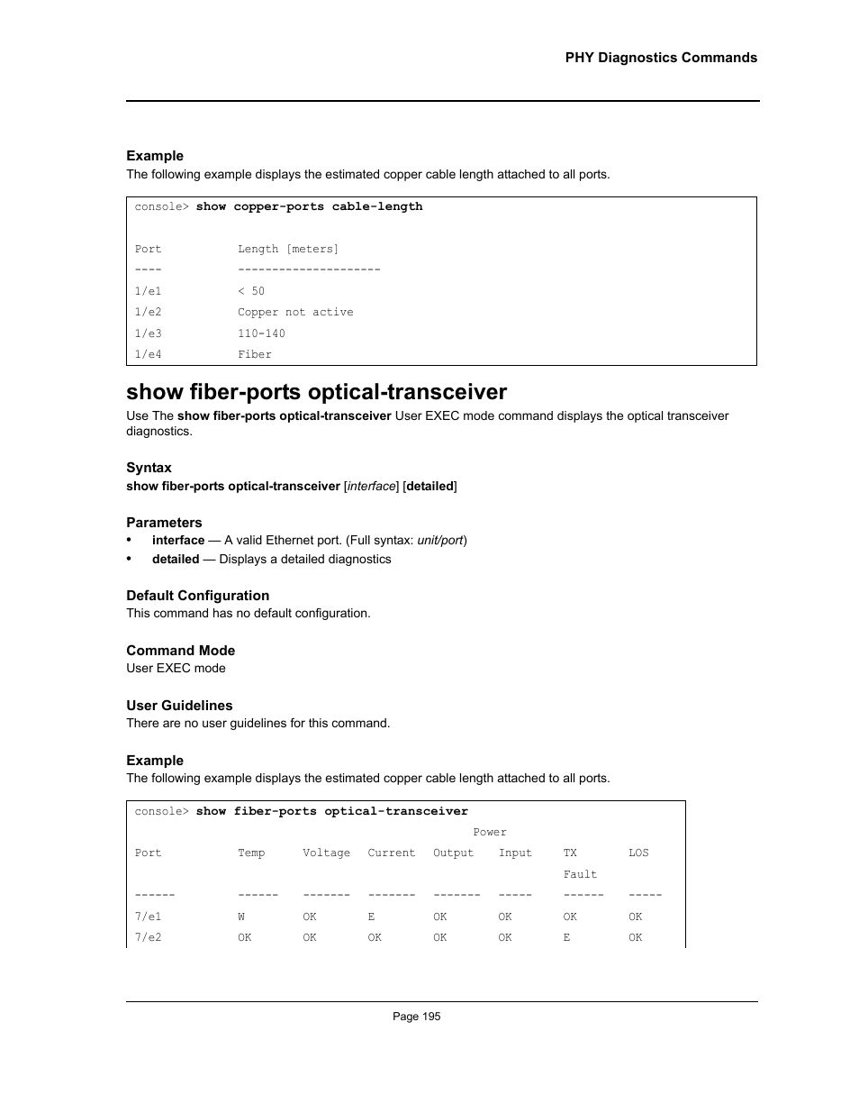 Show fiber-ports optical-transceiver | Allied Telesis AT-S95 CLI User Manual | Page 195 / 392