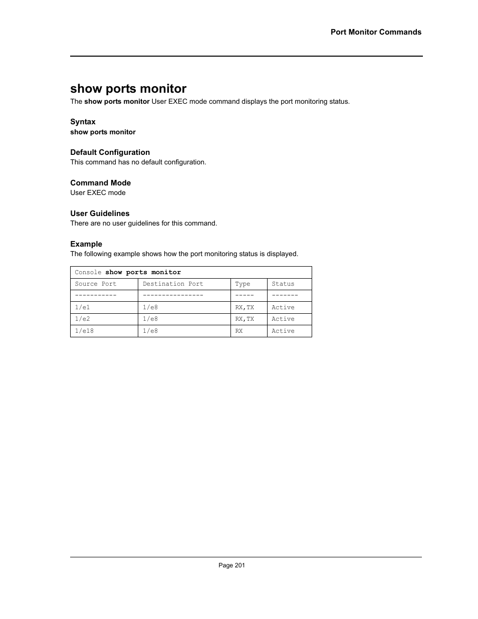 Show ports monitor | Allied Telesis AT-S95 CLI User Manual | Page 201 / 392