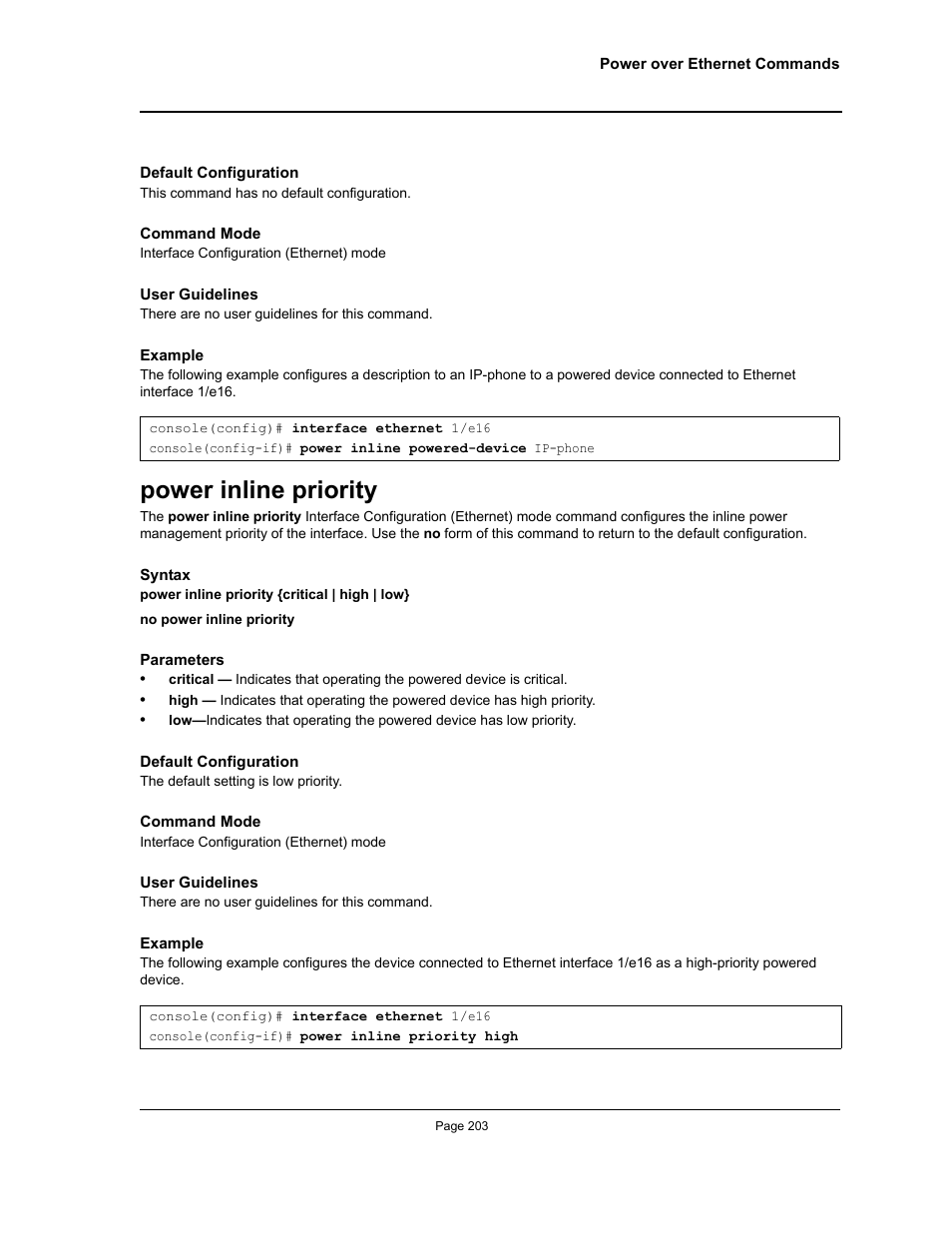 Power inline priority | Allied Telesis AT-S95 CLI User Manual | Page 203 / 392