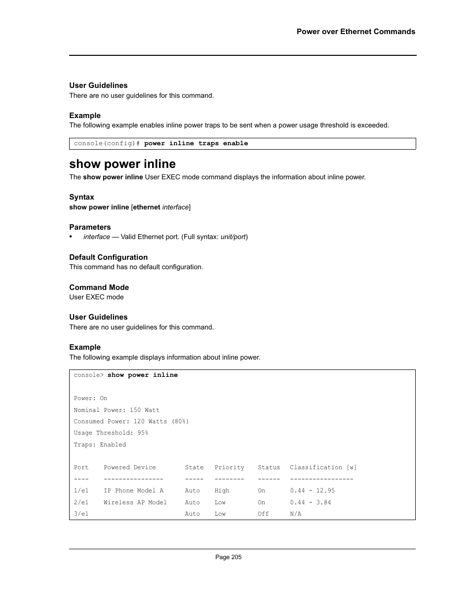 Show power inline | Allied Telesis AT-S95 CLI User Manual | Page 205 / 392