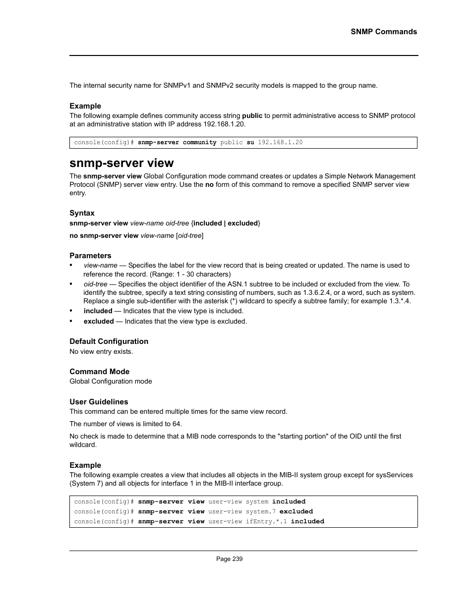 Snmp-server view | Allied Telesis AT-S95 CLI User Manual | Page 239 / 392