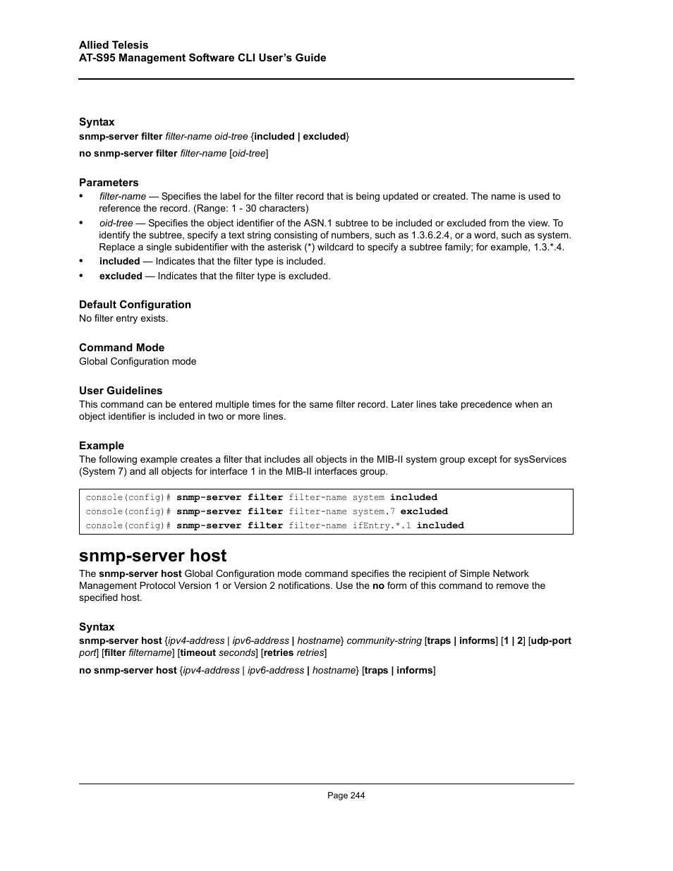 Snmp-server host | Allied Telesis AT-S95 CLI User Manual | Page 244 / 392