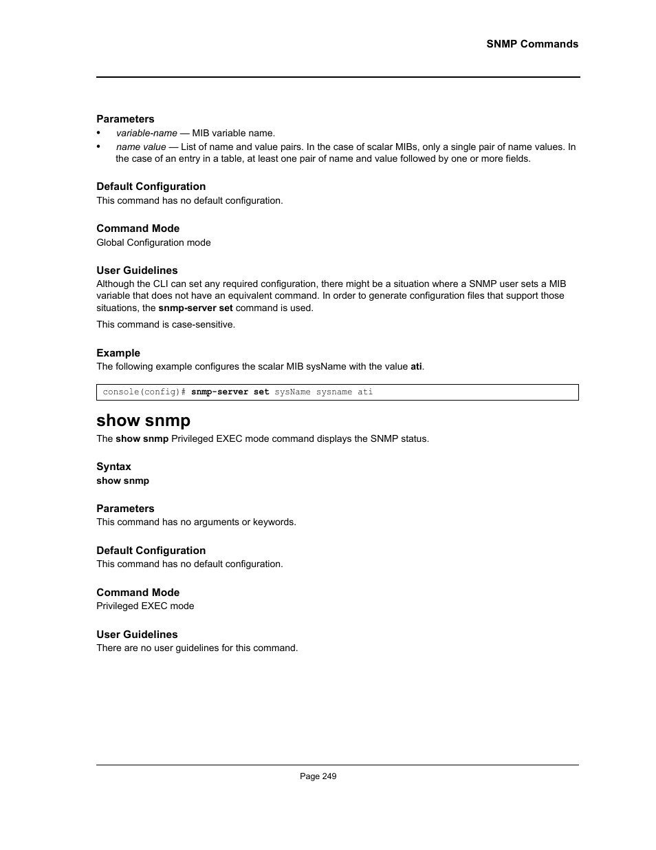 Show snmp | Allied Telesis AT-S95 CLI User Manual | Page 249 / 392