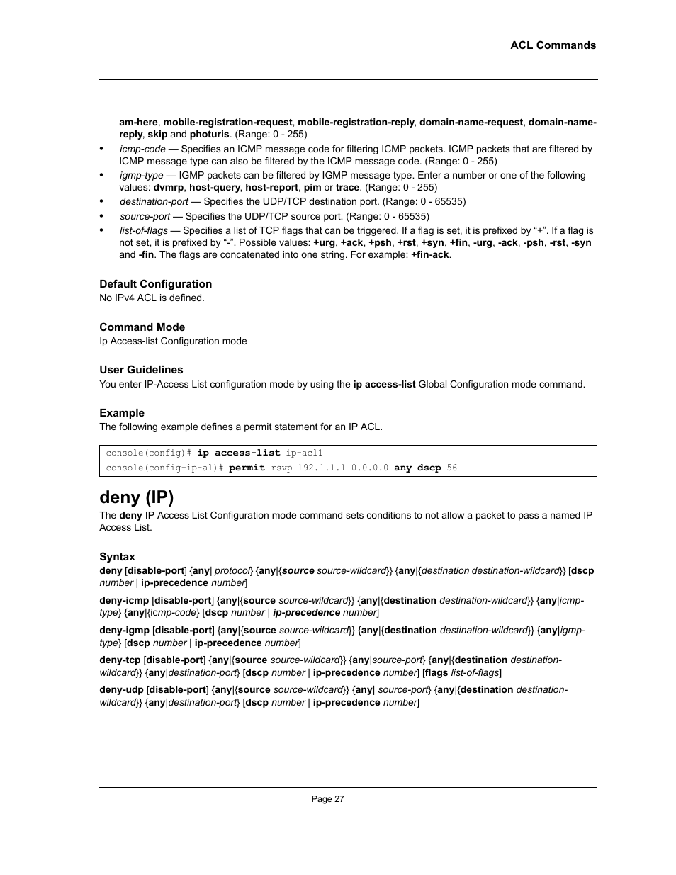 Deny (ip) | Allied Telesis AT-S95 CLI User Manual | Page 27 / 392