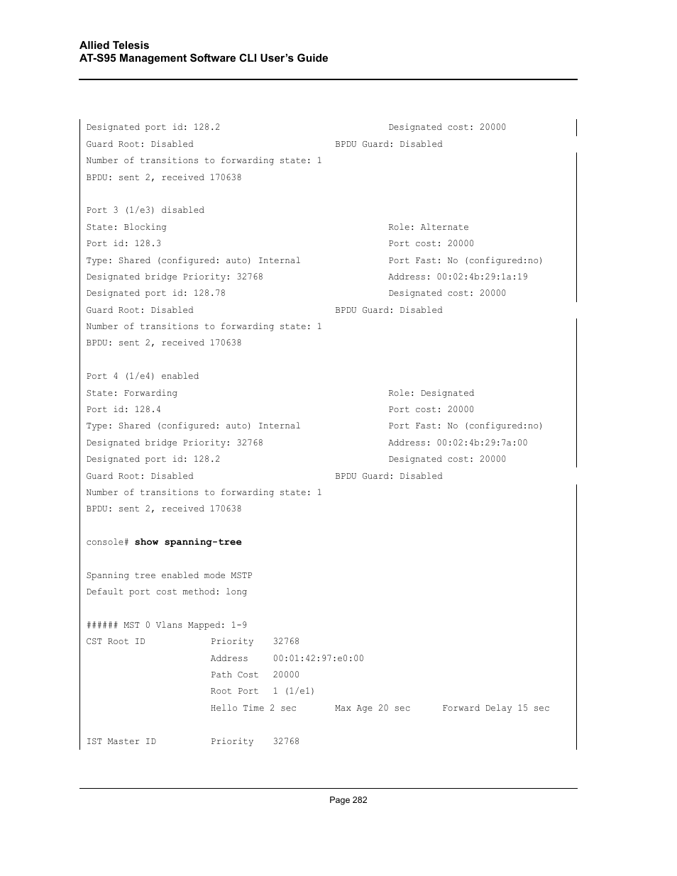 Allied Telesis AT-S95 CLI User Manual | Page 282 / 392