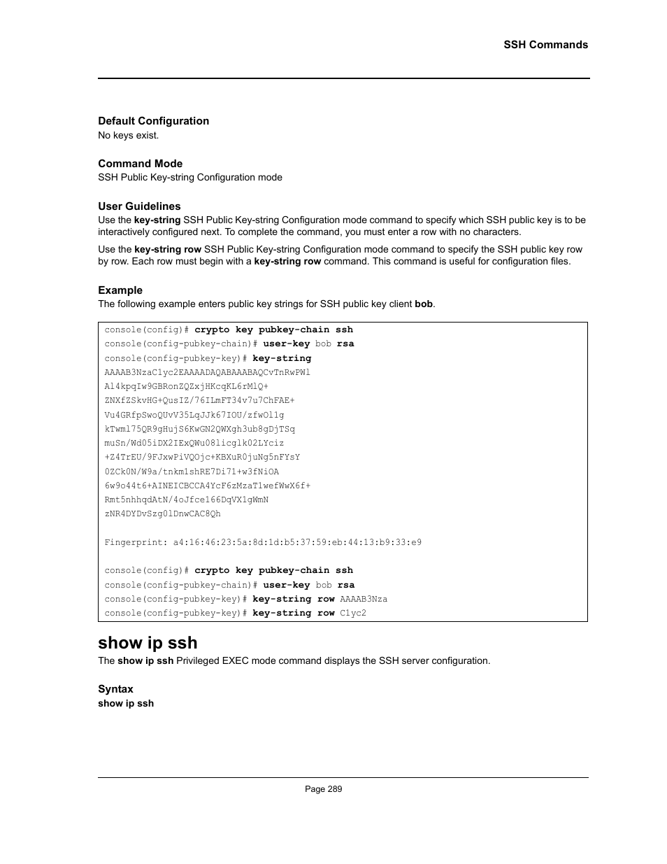 Show ip ssh | Allied Telesis AT-S95 CLI User Manual | Page 289 / 392